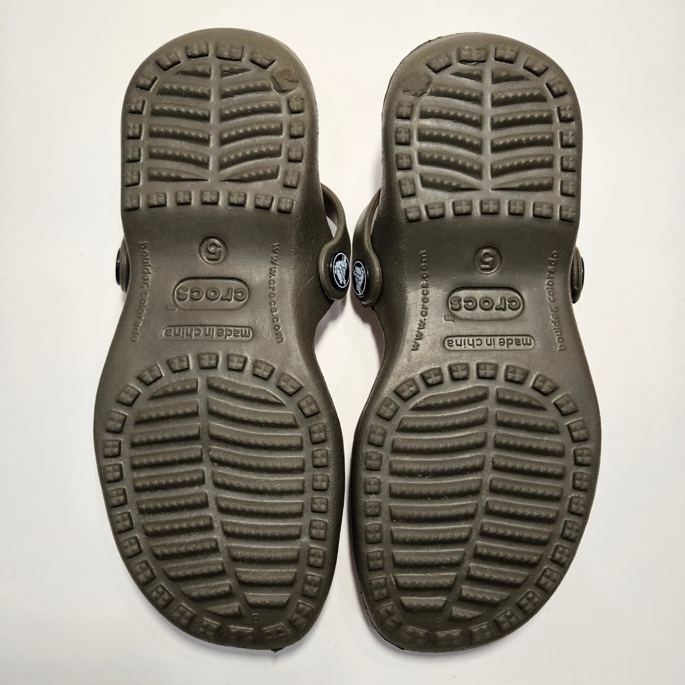 Crocs Cleo Women 5 Olive Green Grey Pink Dual Strap Comfort Slide Sandals - Picture 7 of 8